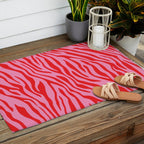 Pink On Red Zebra Animal Print Outdoor Rug Gallery Image 2
