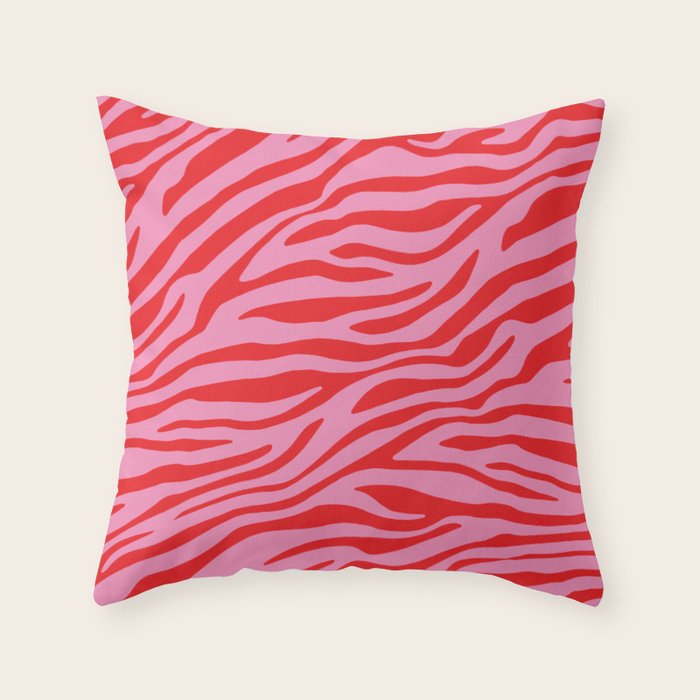 Pink On Red Zebra Animal Print Throw Pillow Gallery Image 1