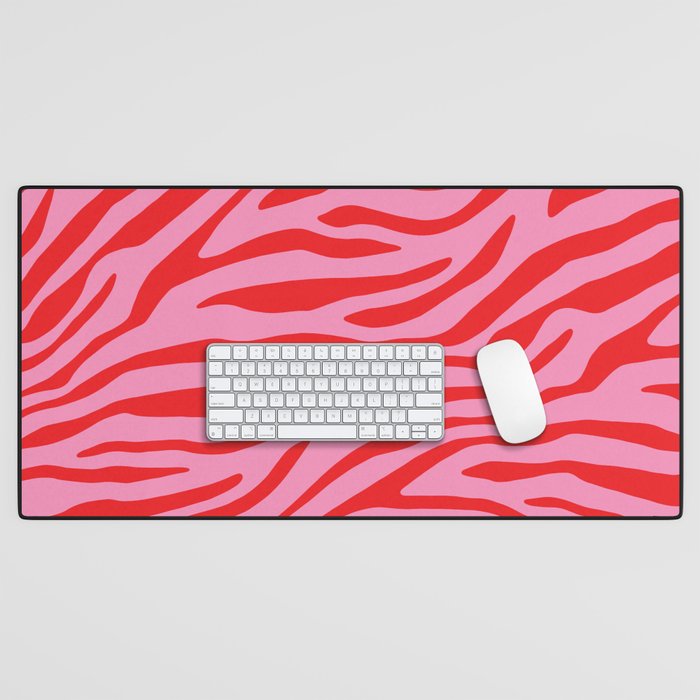 Pink On Red Zebra Animal Print Desk Mat Gallery Image 1