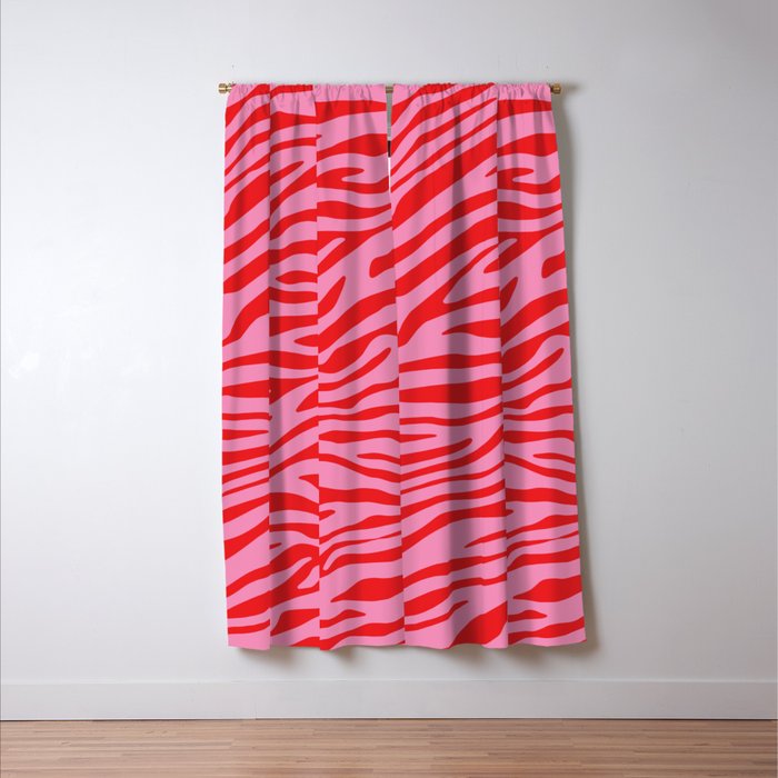 Pink On Red Zebra Animal Print Window Curtain Gallery Image 3