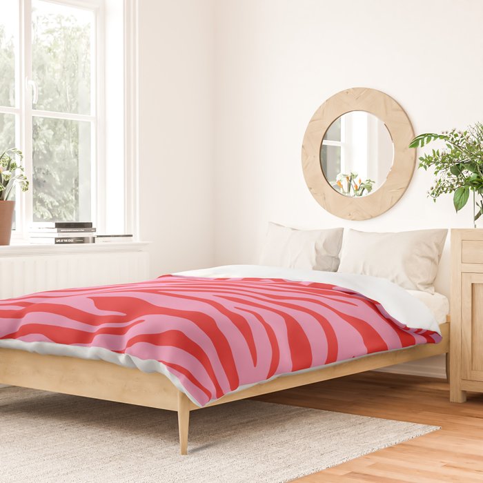 Pink On Red Zebra Animal Print Duvet Cover Gallery Image 2