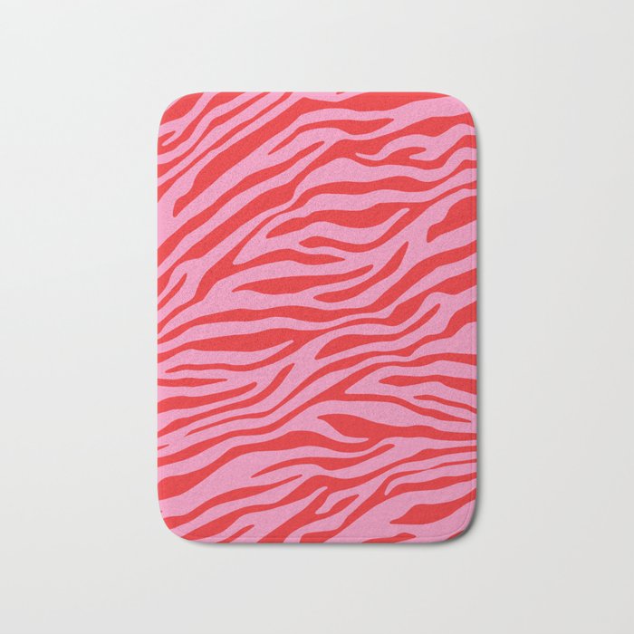 Pink On Red Zebra Animal Print Bath Mat Gallery Image 1