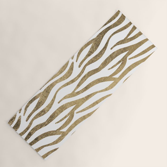 Chic faux gold white modern zebra animal print pattern Yoga Mat Gallery Image 1