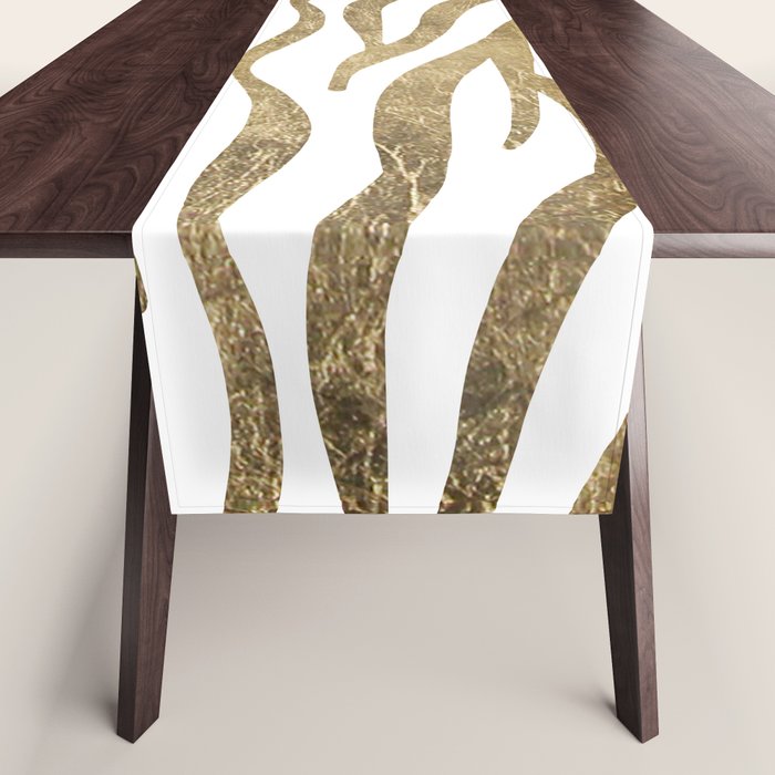 Chic faux gold white modern zebra animal print pattern Table Runner Gallery Image 1