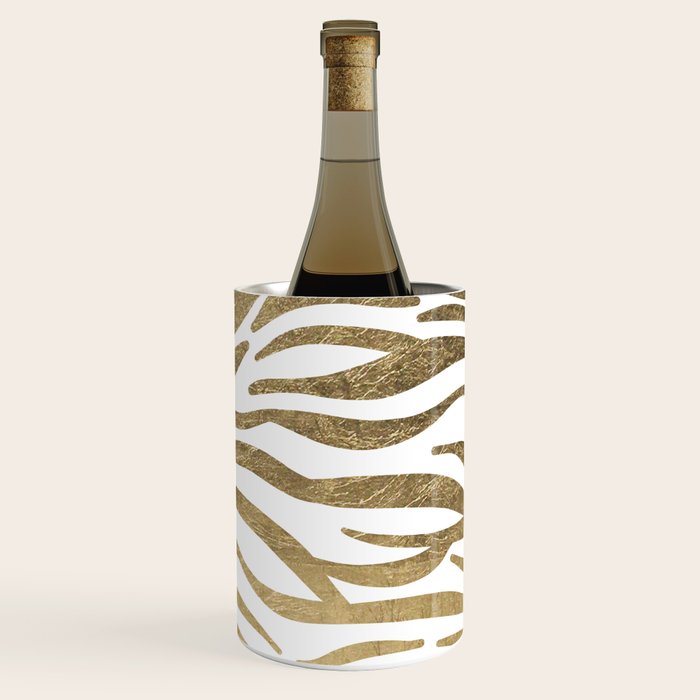 Chic faux gold white modern zebra animal print pattern Wine Chiller Gallery Image 3