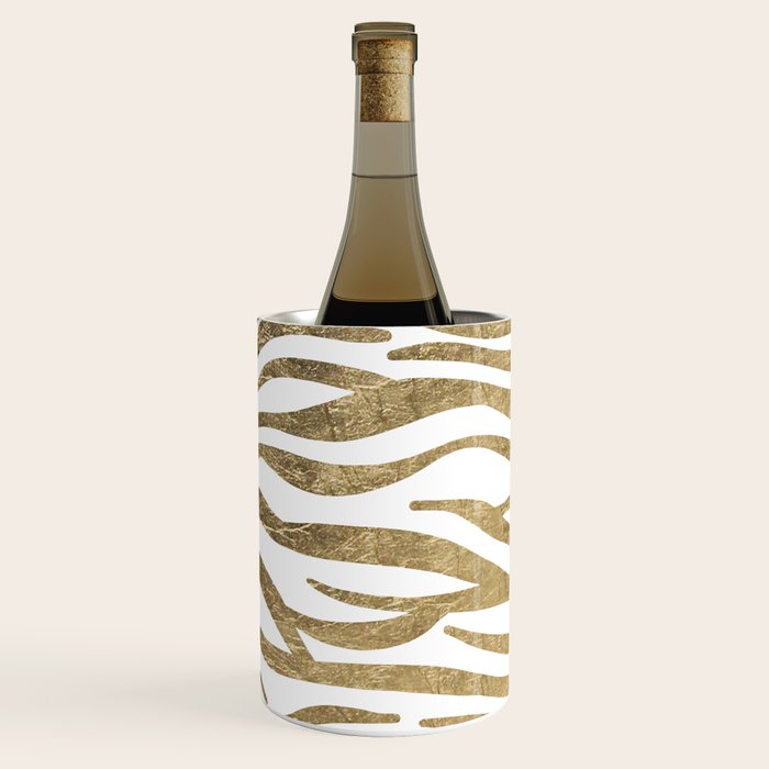 Chic faux gold white modern zebra animal print pattern Wine Chiller Gallery Image 2