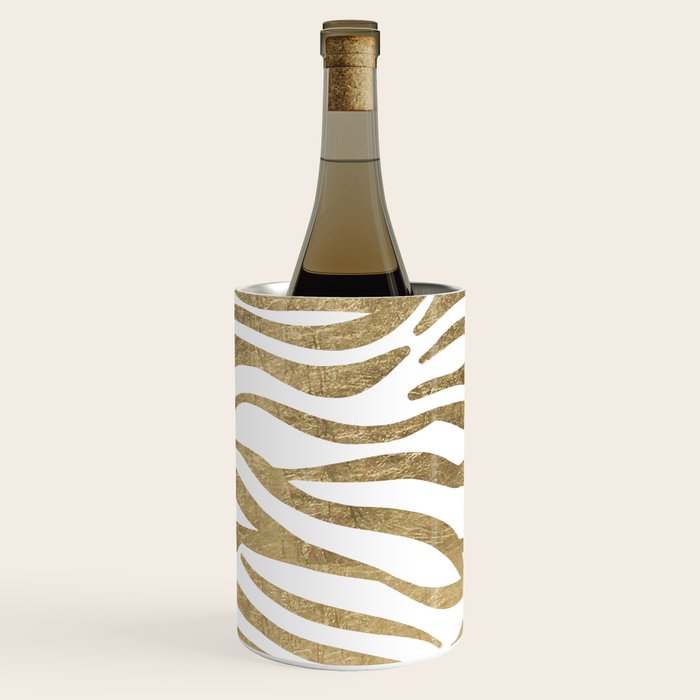 Chic faux gold white modern zebra animal print pattern Wine Chiller Gallery Image 1