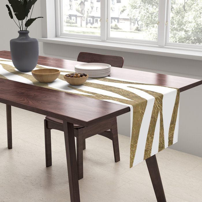 Chic faux gold white modern zebra animal print pattern Table Runner Gallery Image 2