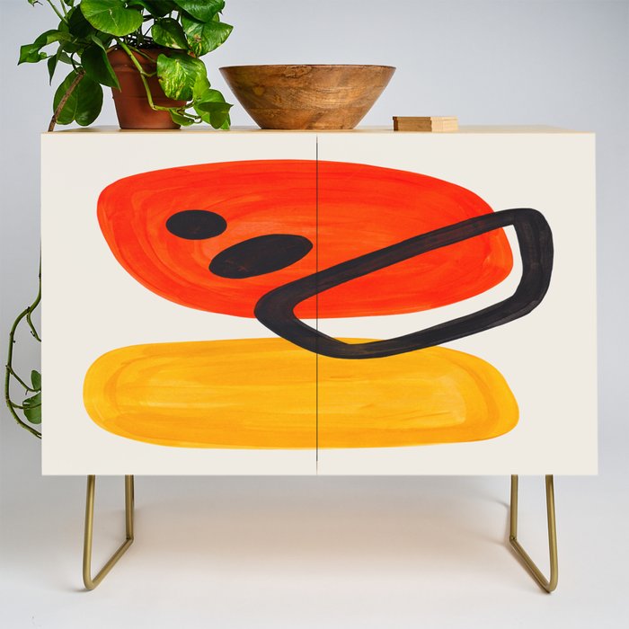 Colorful Mid Century Modern Abstract Fun Shapes Patterns Space Age Orange Yellow Orbit Bubbles Credenza Gallery Image 1