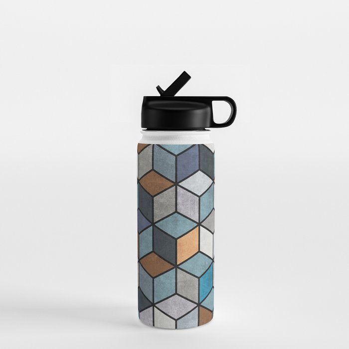 Colorful Concrete Cubes - Blue, Grey, Brown Water Bottle Gallery Image 1