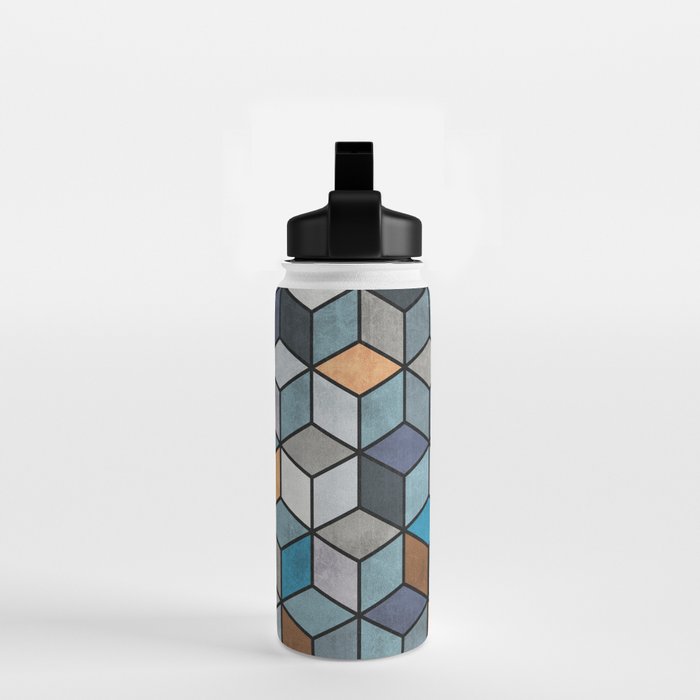 Colorful Concrete Cubes - Blue, Grey, Brown Water Bottle Gallery Image 2