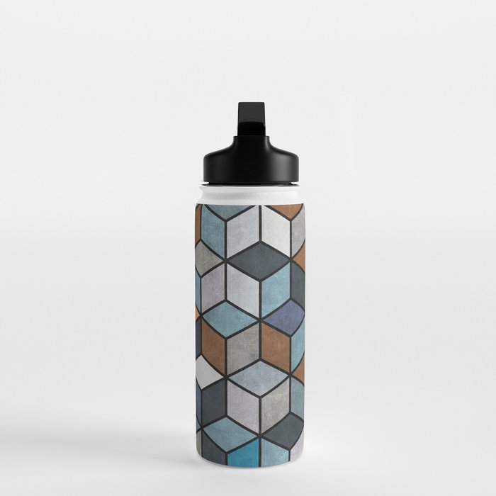 Colorful Concrete Cubes - Blue, Grey, Brown Water Bottle Gallery Image 3