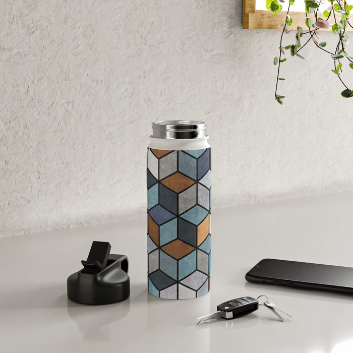 Colorful Concrete Cubes - Blue, Grey, Brown Water Bottle Gallery Image 5