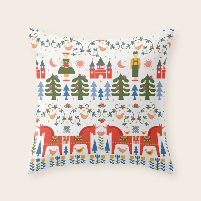 Scandinavian Fairytale - Green + Red Throw Pillow Gallery Image 1