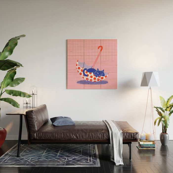 Umbrella Cat Wood Wall Art Gallery Image 2