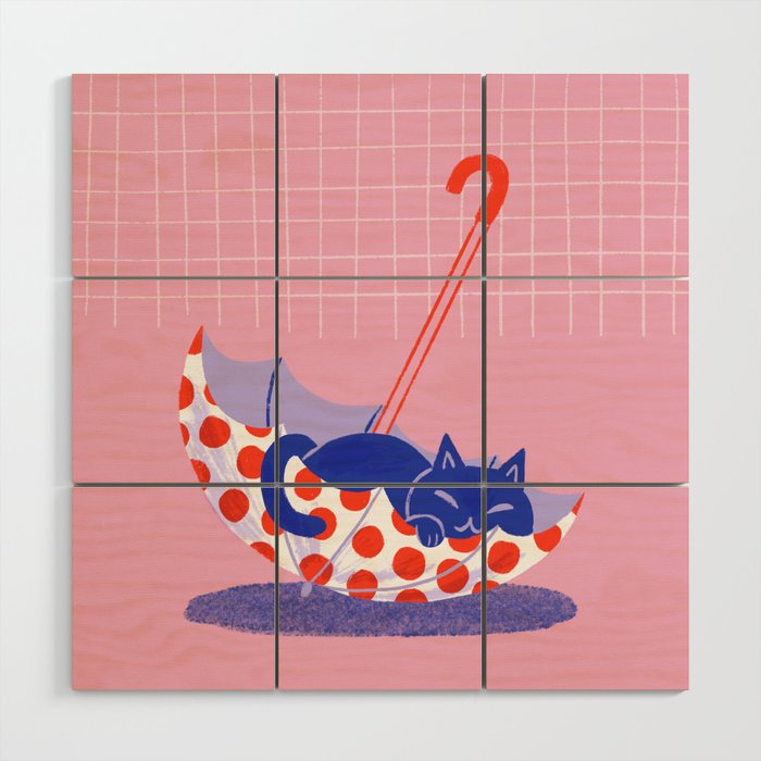 Umbrella Cat Wood Wall Art Gallery Image 1