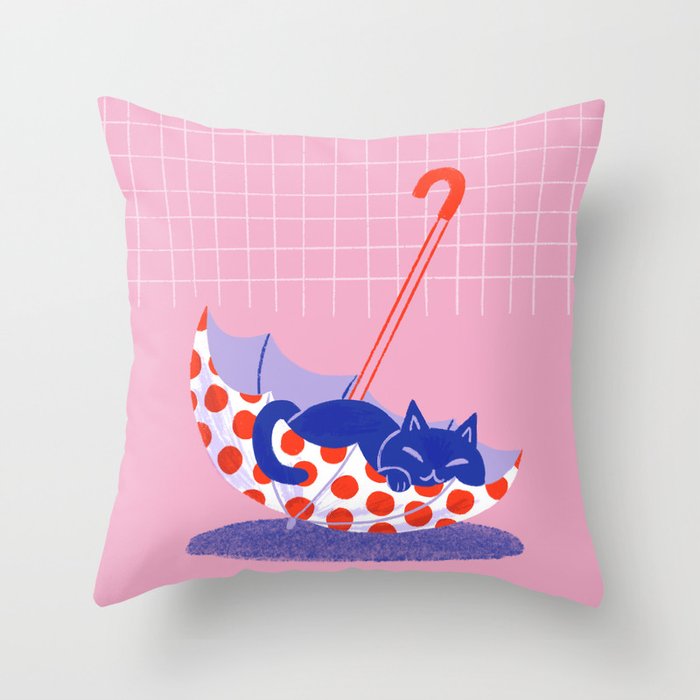 Umbrella Cat Throw Pillow Gallery Image 6