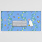 Whimsical Tiny Toys & Pine Branches in Blue Desk Mat Gallery Image 1