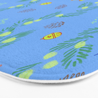 Whimsical Tiny Toys & Pine Branches in Blue Bath Mat Gallery Image 3