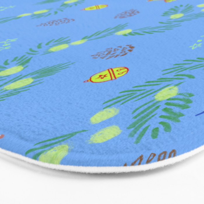 Whimsical Tiny Toys & Pine Branches in Blue Bath Mat Gallery Image 3