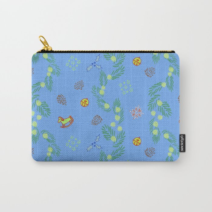 Whimsical Tiny Toys & Pine Branches in Blue Carry All Pouch Gallery Image 1