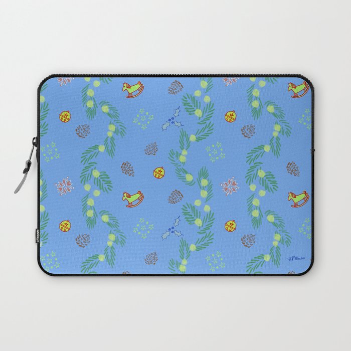 Whimsical Tiny Toys & Pine Branches in Blue Laptop Sleeve Gallery Image 1