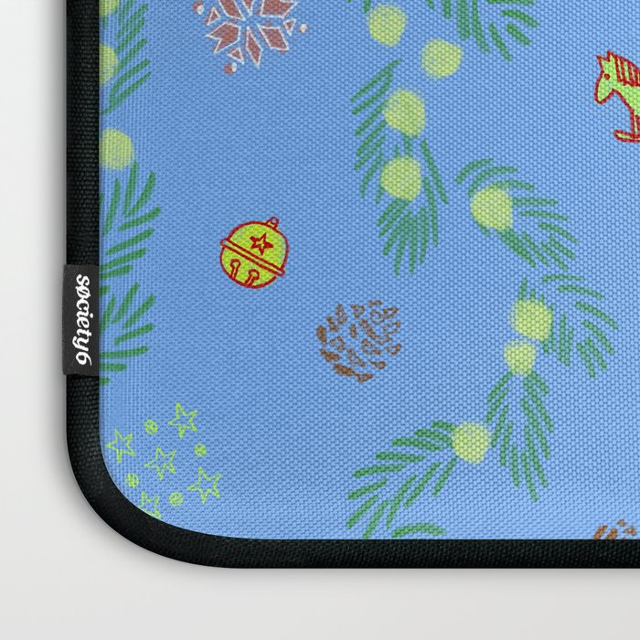 Whimsical Tiny Toys & Pine Branches in Blue Laptop Sleeve Gallery Image 3