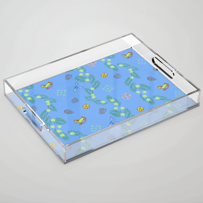 Whimsical Tiny Toys & Pine Branches in Blue Acrylic Tray Gallery Image 1