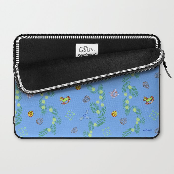 Whimsical Tiny Toys & Pine Branches in Blue Laptop Sleeve Gallery Image 2