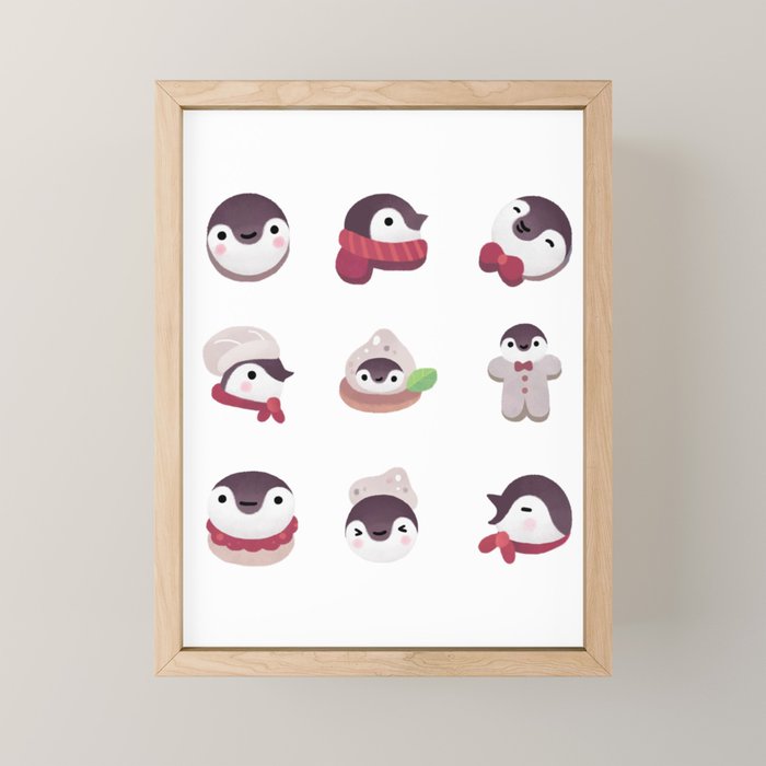 Cookie & cream & penguin - pink pattern Mini Art Print Gallery Image 1