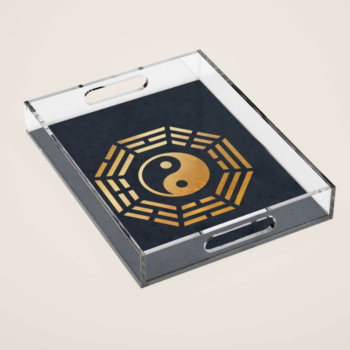 Golden Yin Yang I Ching Acrylic Tray Gallery Image 1