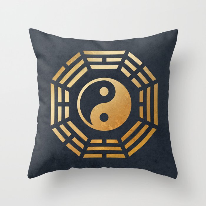 Golden Yin Yang I Ching Throw Pillow Gallery Image 6