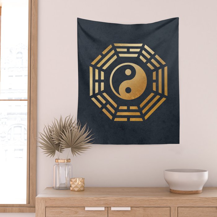 Golden Yin Yang I Ching Wall Tapestry Gallery Image 2