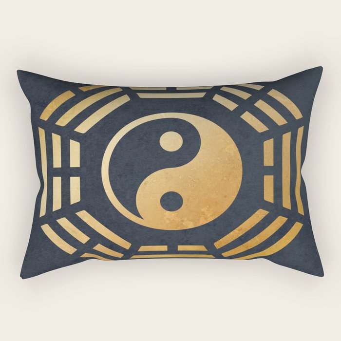 Golden Yin Yang I Ching Rectangular Pillow Gallery Image 1