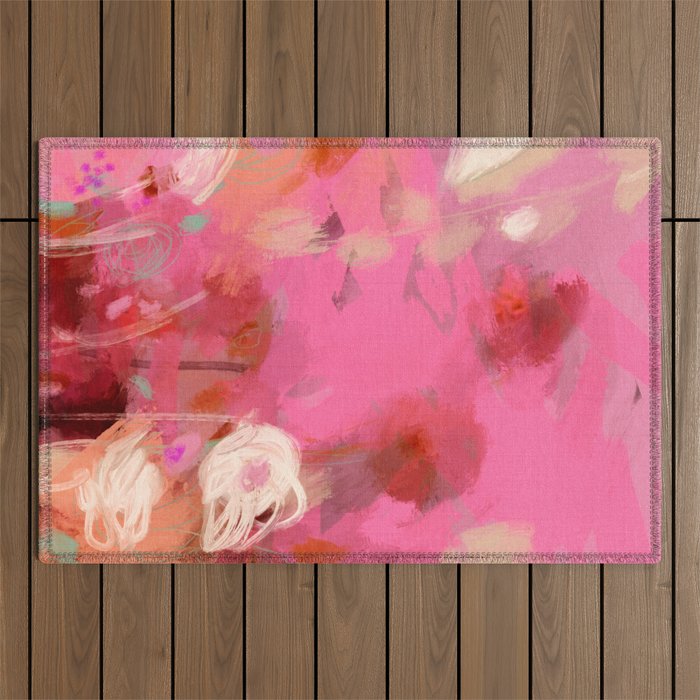 pink floral illusion abstract art Outdoor Rug Gallery Image 1