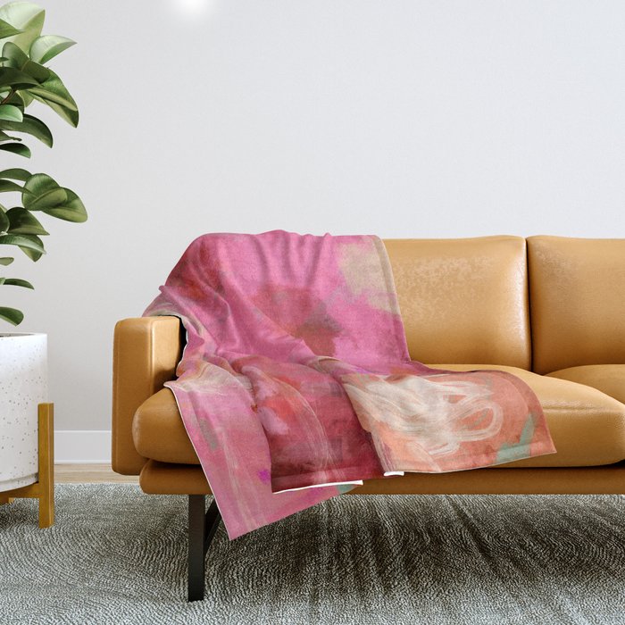 pink floral illusion abstract art Throw Blanket Gallery Image 1