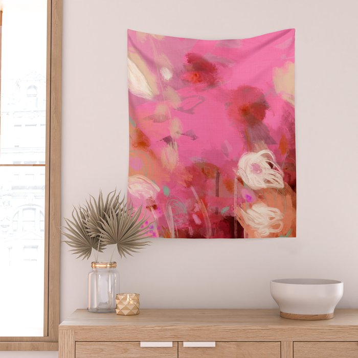 pink floral illusion abstract art Wall Tapestry Gallery Image 2