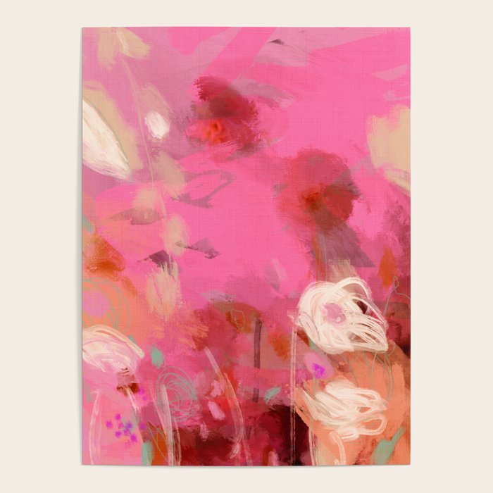 pink floral illusion abstract art Poster Gallery Image 1