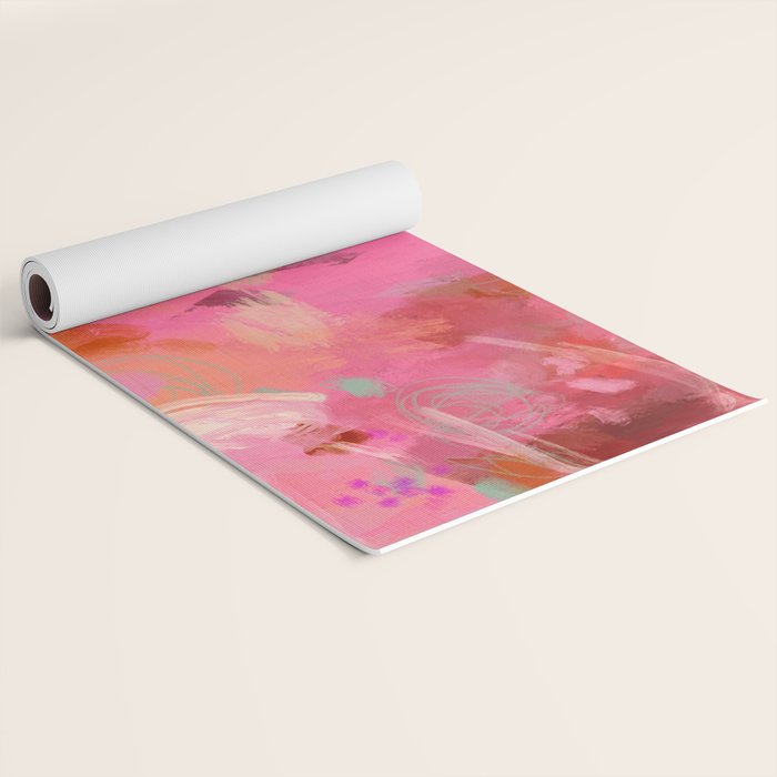 pink floral illusion abstract art Yoga Mat Gallery Image 2