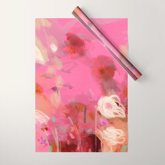pink floral illusion abstract art Wrapping Paper Gallery Image 1