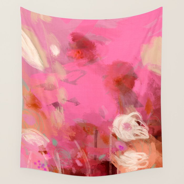 pink floral illusion abstract art Wall Tapestry Gallery Image 1