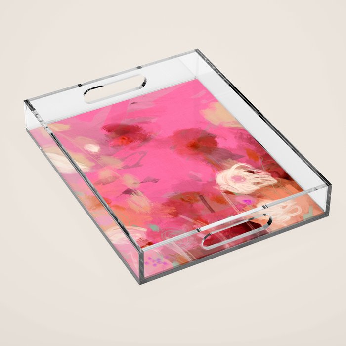 pink floral illusion abstract art Acrylic Tray Gallery Image 1