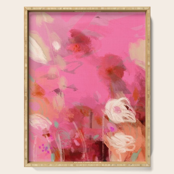pink floral illusion abstract art Serving Tray Gallery Image 1