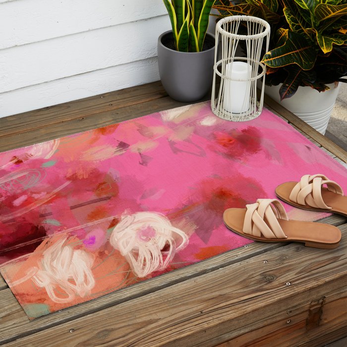 pink floral illusion abstract art Outdoor Rug Gallery Image 2