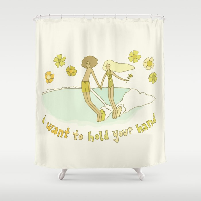 let's hold hands surfy valentine // retro surf art by surfy birdy Shower Curtain Gallery Image 1