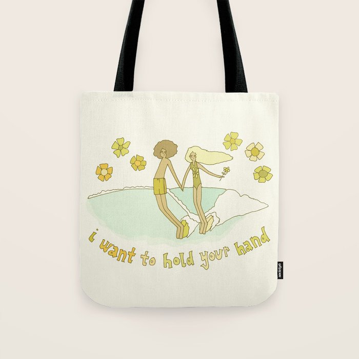 let's hold hands surfy valentine // retro surf art by surfy birdy Tote Bag Gallery Image 1