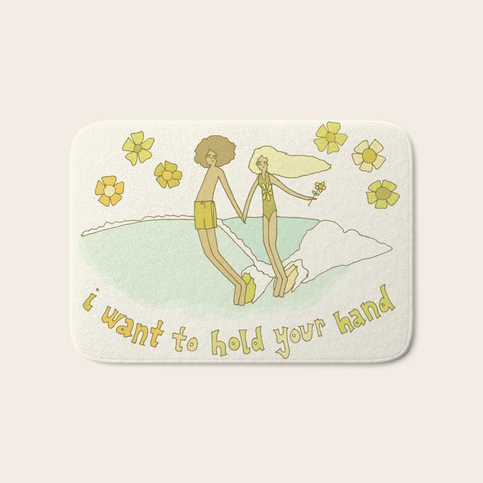 let's hold hands surfy valentine // retro surf art by surfy birdy Bath Mat Gallery Image 1