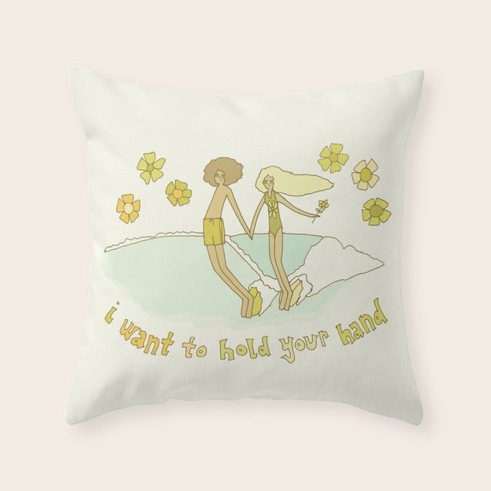 let's hold hands surfy valentine // retro surf art by surfy birdy Throw Pillow Gallery Image 6