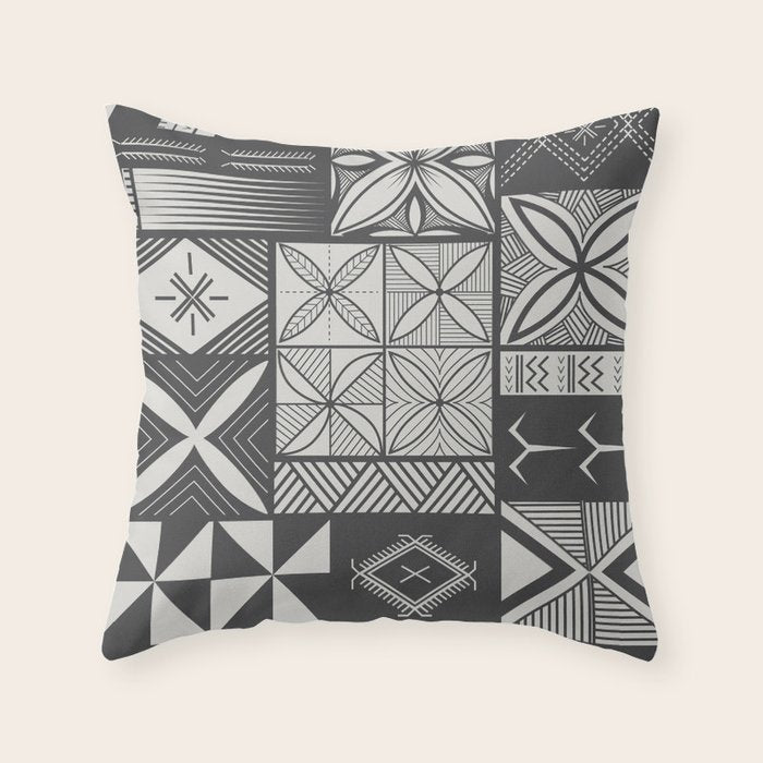 UrbanNesian Grey Maluelue Siapo and Tatau Throw Pillow Gallery Image 1