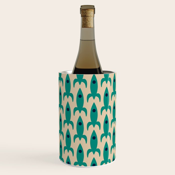 Space Age Rocket Ships - Atomic Age Mid-Century Modern Pattern in Teal and Mid Mod Beige Wine Chiller Gallery Image 1